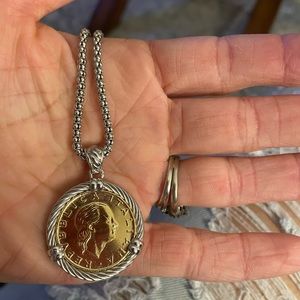 NEW 200 Italian Lira 1977 Coin Necklace 925 and Gold Vermeil.